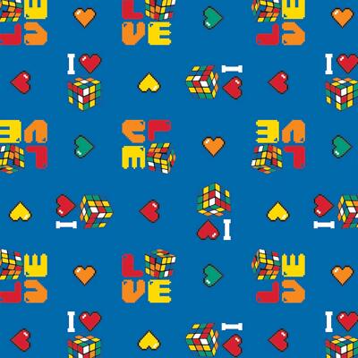 I Love Rubik's Cube Blue Premium Quality 100% Cotton Fabric by The Yard