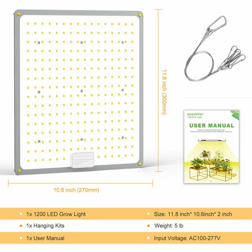 1200 LED Grow Light for Plant Fruit Flower Full Spectrum Dimmable 2x2ft Coverage