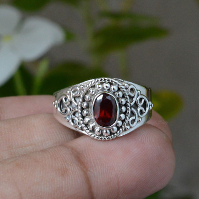Garnet Gemstone Ring 925 Sterling Silver Handmade Jewelry Gift For Women KB-69