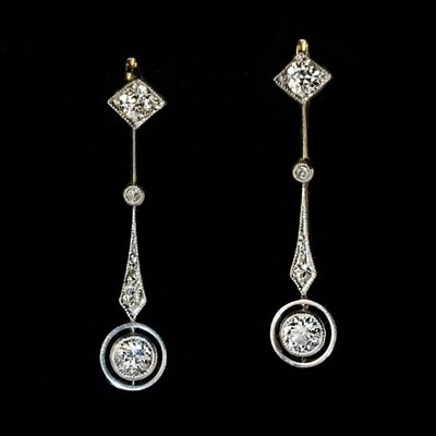 Art Deco Round Lab Created Diamond Dangle & Drop Wedding 925 Silver Earrings
