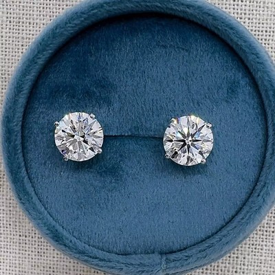 2Ct Round Lab Created Diamond Solitaire Push Stud Earring 14k White Gold Plated