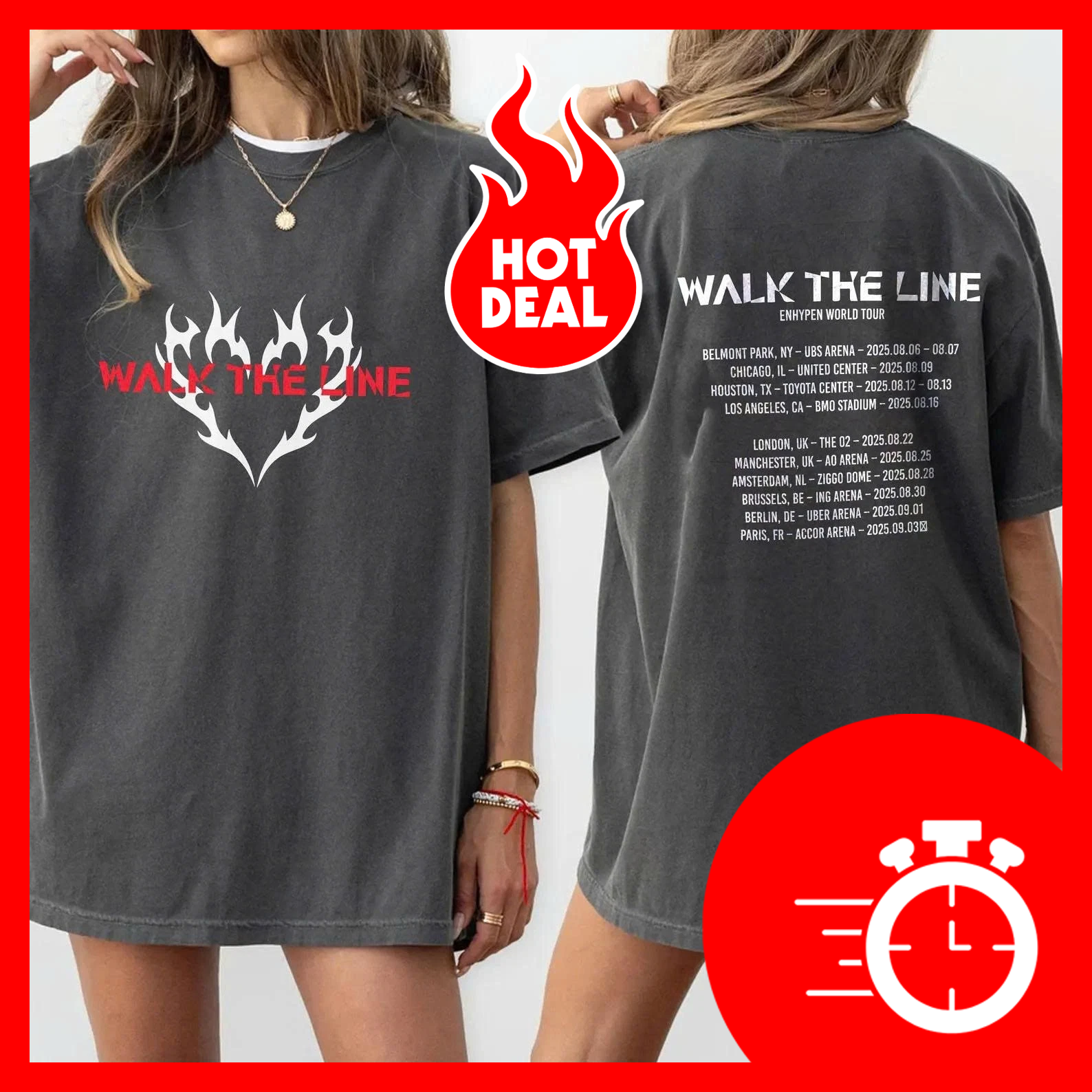 ENHYPEN walk the line Tシャツ ENHYPEN Walk The Line World Tour Merch Wash T-Shirts Women