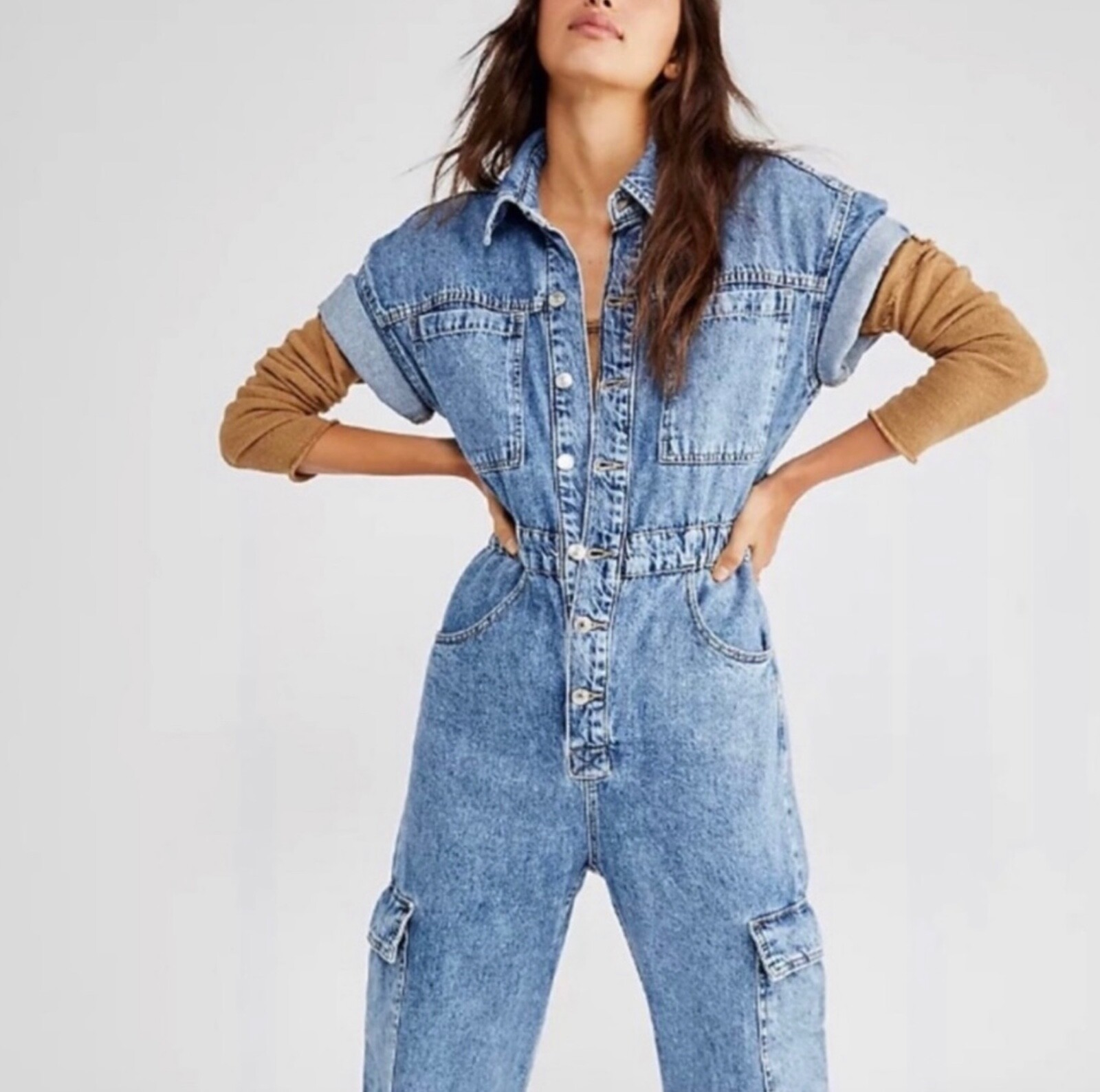 

Комбинезон Free People Marci Utility Комбинезон с карманами-карго Синий Джинсовый  NWT, Denim