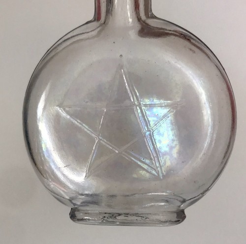 Vintage Iridescent Glass Bottle Impressed Pentagram Star Owens-Illinois Antique