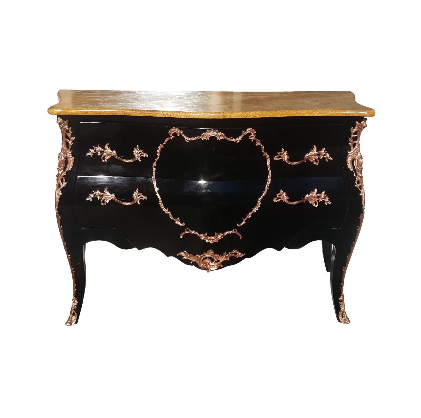 A French Louis XV black lacquer and bronze chest of drawers / dresser