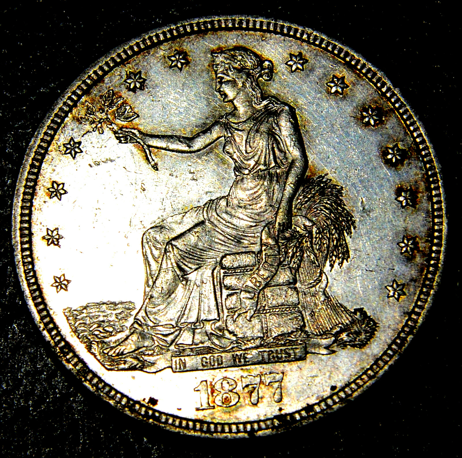 1877-S  US Trade Dollar. Rare UNC/MS/BU no chopmarks. Attractive Key date, Nice!