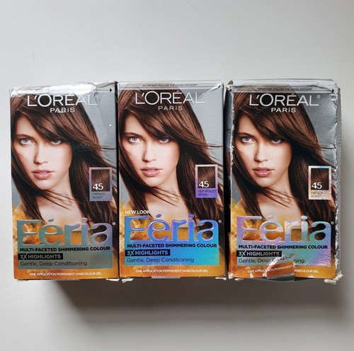 Lot 3 LOreal Feria 45 Deep Bronzed Brown Hair Color French Toast Dye Permanent *