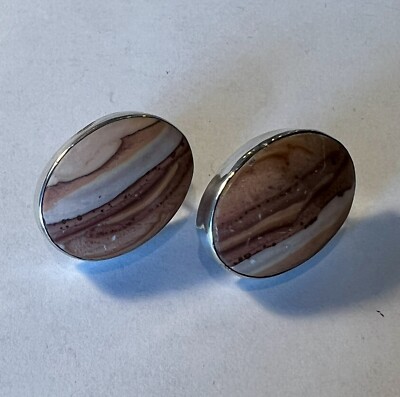 Vintage Silver Creations Desert Jasper Oval Stud Earrings Sterling Southwest