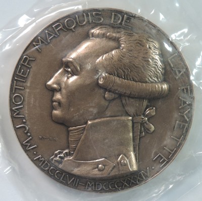 Marquis de La Fayette High Relief Bronze Commemorative 68mm Medal by P. Turin