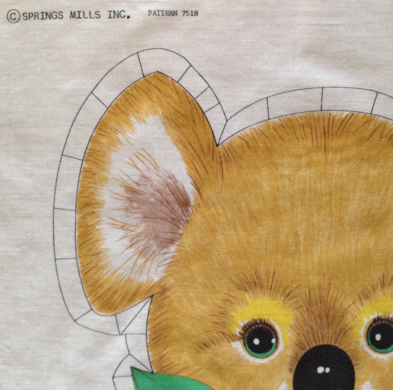 Vtg 1970s Cut and Sew Koala Bear Toy Pillow Doll Fabric Panel Easy Beginner