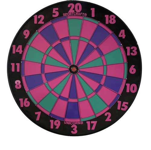 Vintage Sportcraft Unicorn 2 Sided Dart Board & Baseball Game Pink Purple Green
