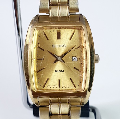 1990 Seiko 7N82-0GJ0 Watch Mens Gold Tone Quartz Date New