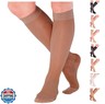 ABSOLUTE SUPPORT Made in USA - Graduated Support Opaque Compression Knee High Socks for Women 15-20mmHg | For Circulation during Flight, Travel, Airplane - Beige, Medium - ATRAVEL101BE2