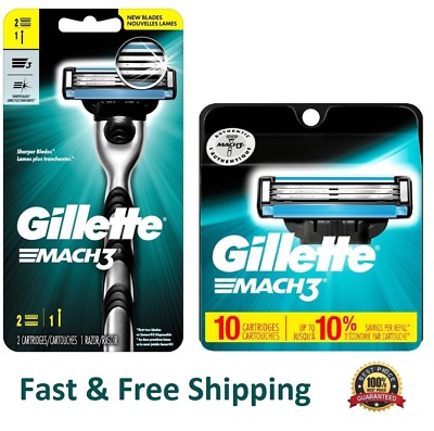 12 Gillette Mach 3 Razor Blade Metal Handle Fit Turbo M3 Shaver Refill Cartridge