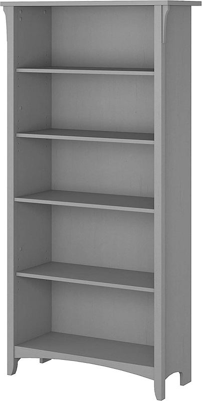 Bush Furniture Salinas Tall 5 Shelf Bookcase in Cape Cod Gray Distressed Style B