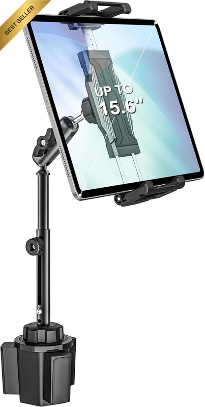 Cup Holder Car Large Tablet Mount, [Up to 15.6"] Metal Adjustable Arm Cupholder