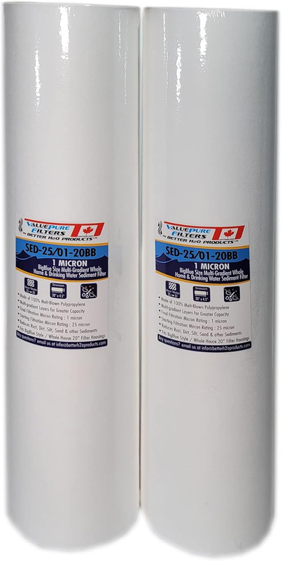 2-Pack 1 Micron Multi-Gradient Sediment Filter, 20" x 4.5", Whole House Sediment