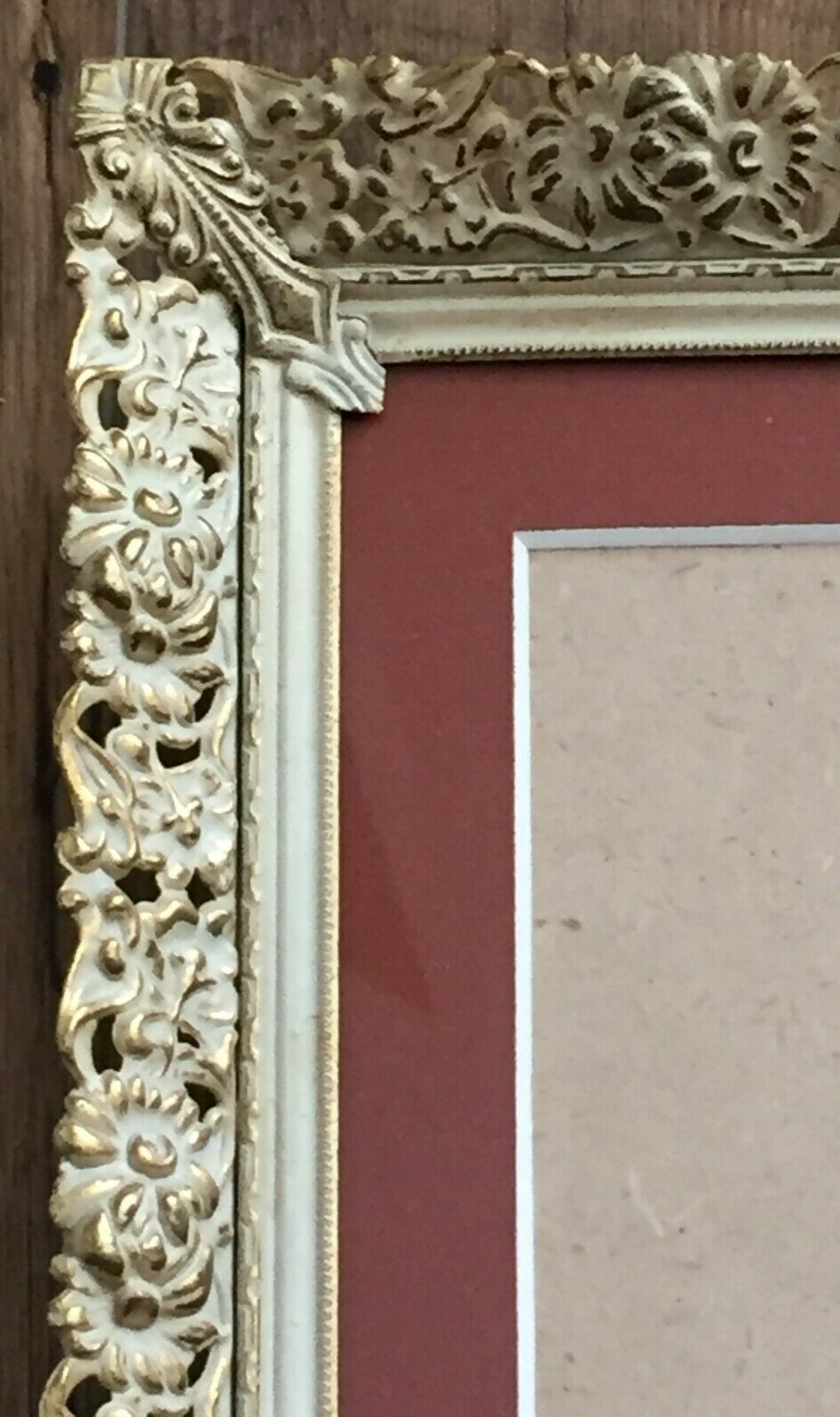 Vintage Antique White Painted Brass Filigree Photo/Picture Frame