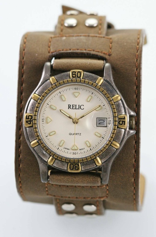 relic leather watch
