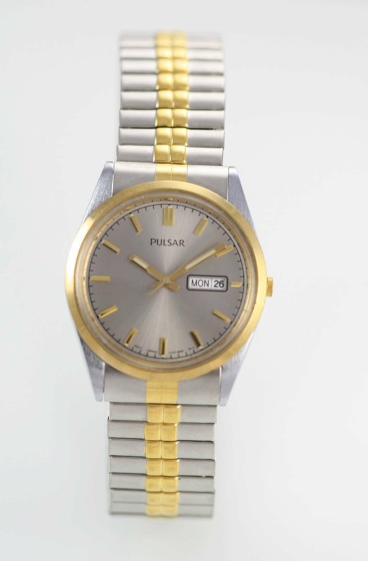 PULSAR（by SEIKO） Pulsar Seiko Watch Gray Mens Stainless Silver Gold Stretch