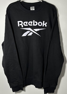 Reebok Sweatshirt Men s 2XL Black Spellout Logo Training Casual Classic Pullover