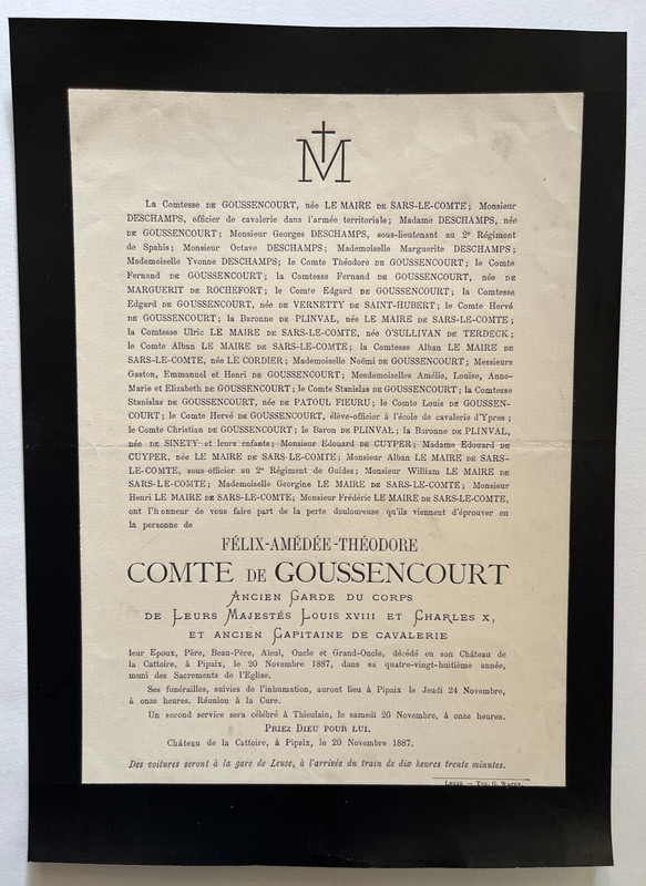 Comte Goussencourt Deschamps Faire Part Cattoire Pipaix Plinval Cuyper 1887
