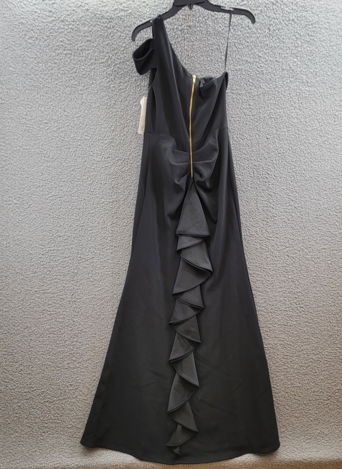 AQUA One-Shoulder Ruffled Gown Women's 6 Black Asymmetric Back Zip Closure - Picture 8 of 15
