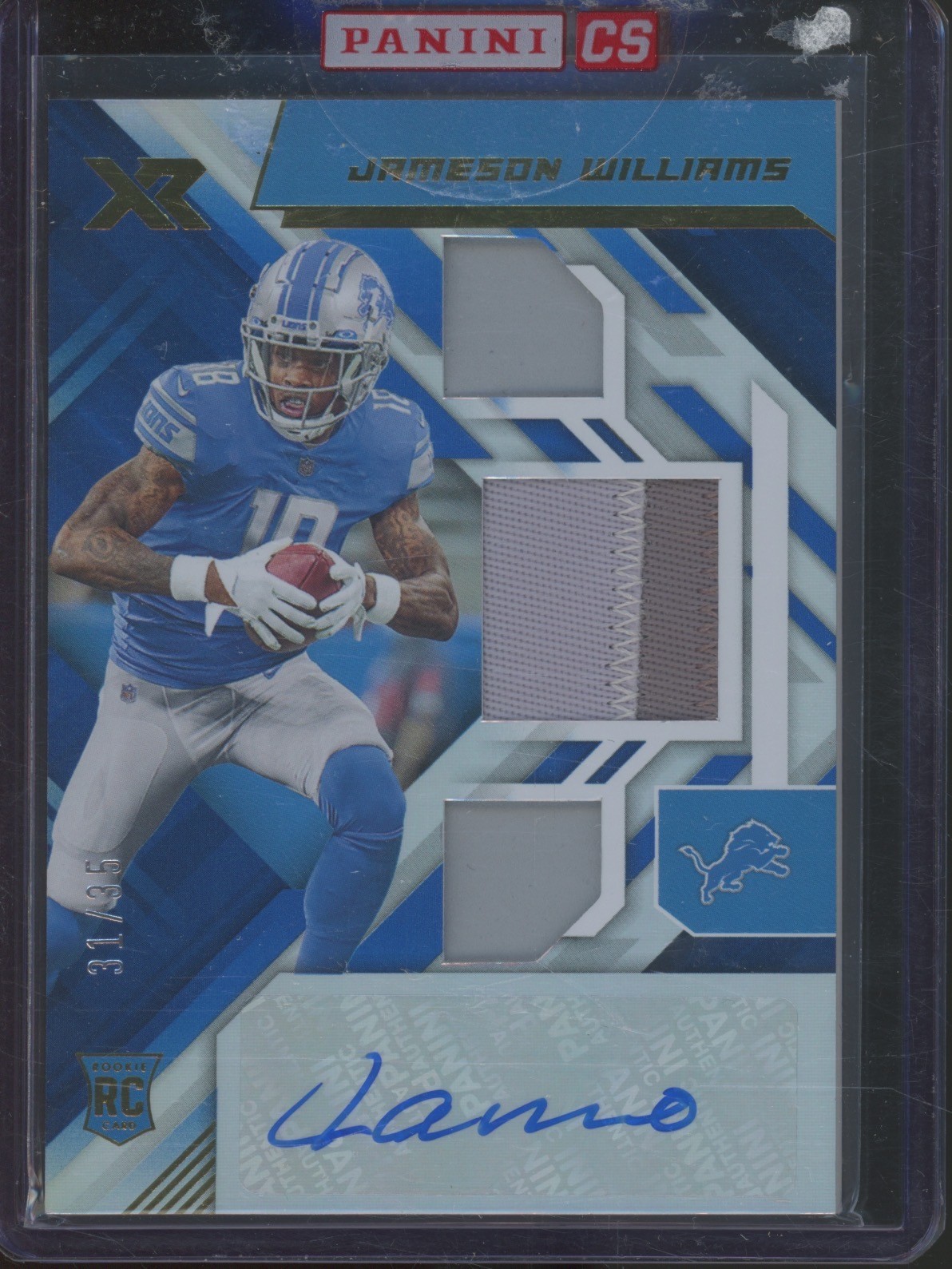 2022 Panini XR #208 Jameson Williams 31/35 Auto Patch Jersey RC Rookie