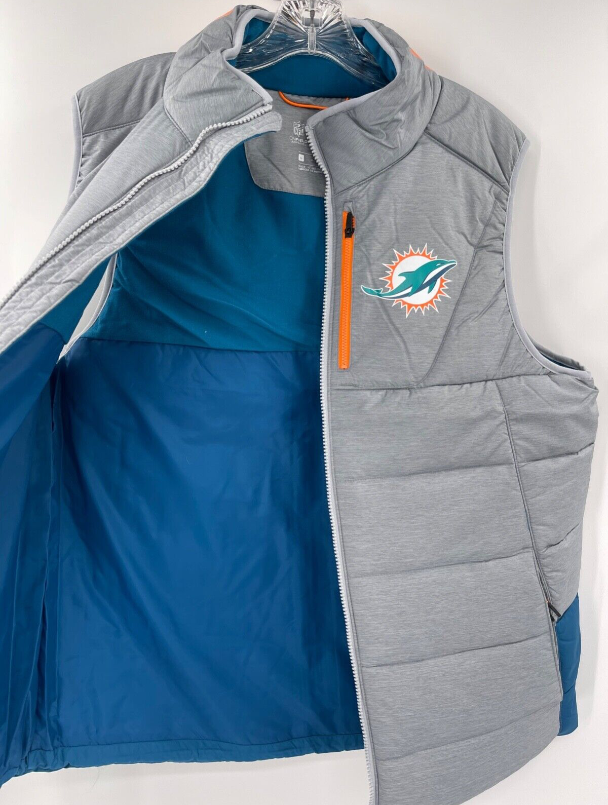 MIAMI DOLPHINS GREY NIKE FULL ZIP PUFFER VEST W/POCKETS BRAND NEW SZ-LARGE