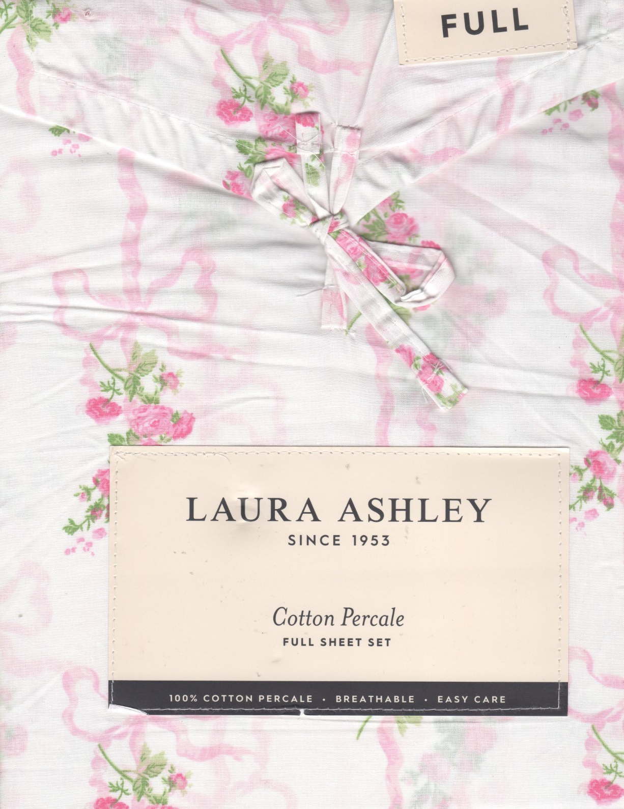 Laura Ashley Full Sheet Set Floral Ribbon Stripe Pink 4pc