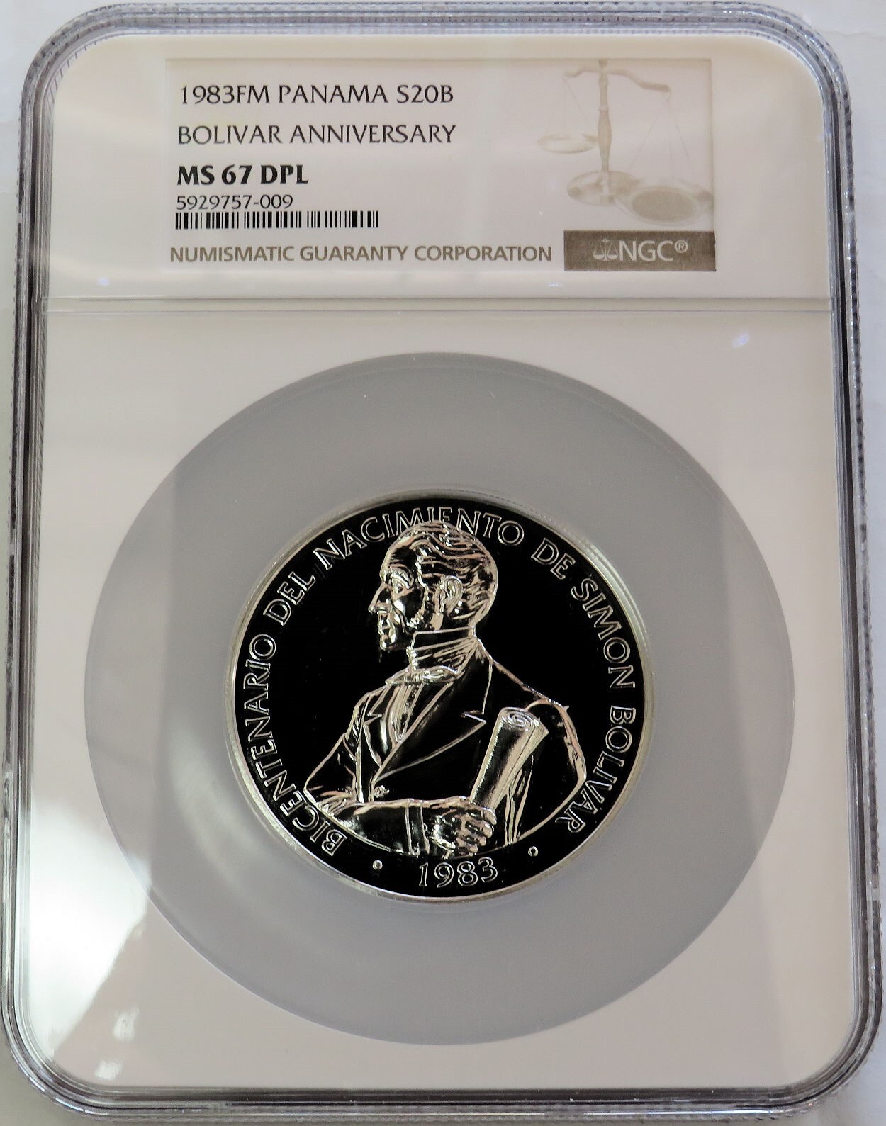 コレクション S.BOLIVAR Republic of Panama 20 BALBOAS 1983 FM SILVER PANAMA 20 BALBOAS 500 MINTED BOLIVAR ANNIV