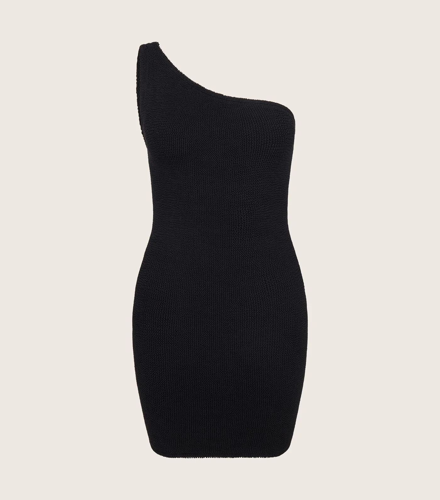 Pre-owned Hunza G Hunza Black Nancy One Shoulder Crinkle Bodycon Mini Dress (o/s)