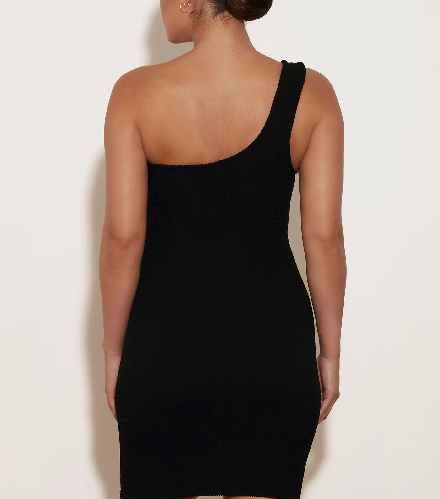 Pre-owned Hunza G Hunza Black Nancy One Shoulder Crinkle Bodycon Mini Dress (o/s)