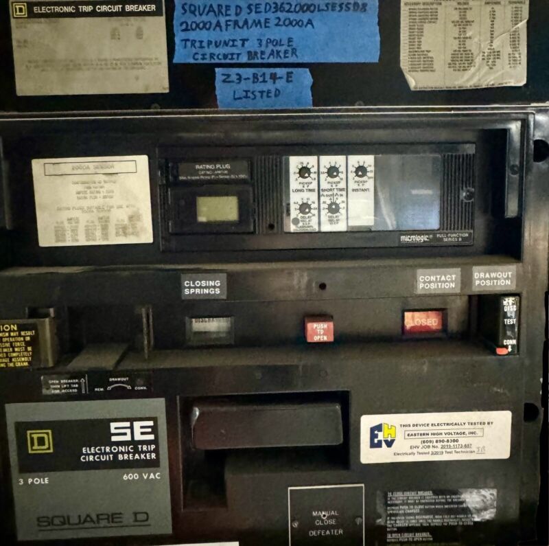 Square D Sed 2000 Amp Circuit Breaker Sed362000lses5d8  Draw Out Lsi Sed362000