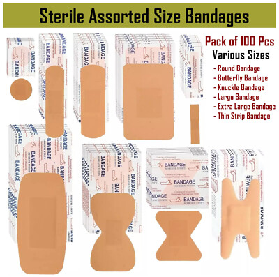 100 Sterile Assorted Size Bandages Band-aids Survival Kit First Aid Kit Strip