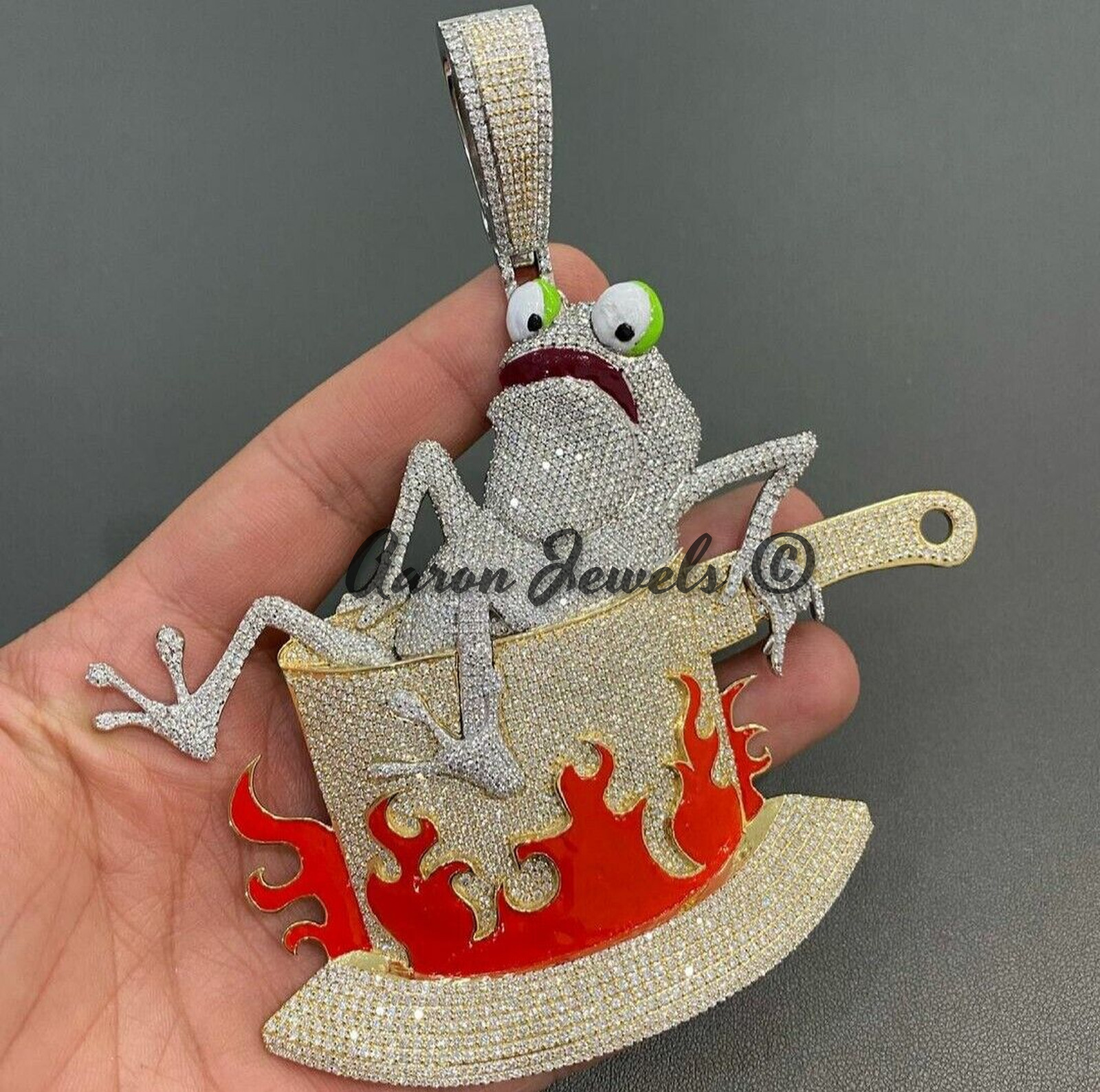 Pre-owned Handmade 22.33ct Round Cut Moissanite Cartoon Men Pendant Real 925 Silver Passes Tester In White/colorless