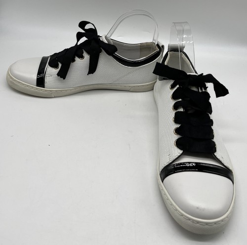 Lanvin Women's White Reptile-Embossed Lace Up Sneaker w