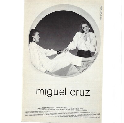 Vintage 1980s Miguel Cruz Designer Women Fashion NYC Print Advertisement