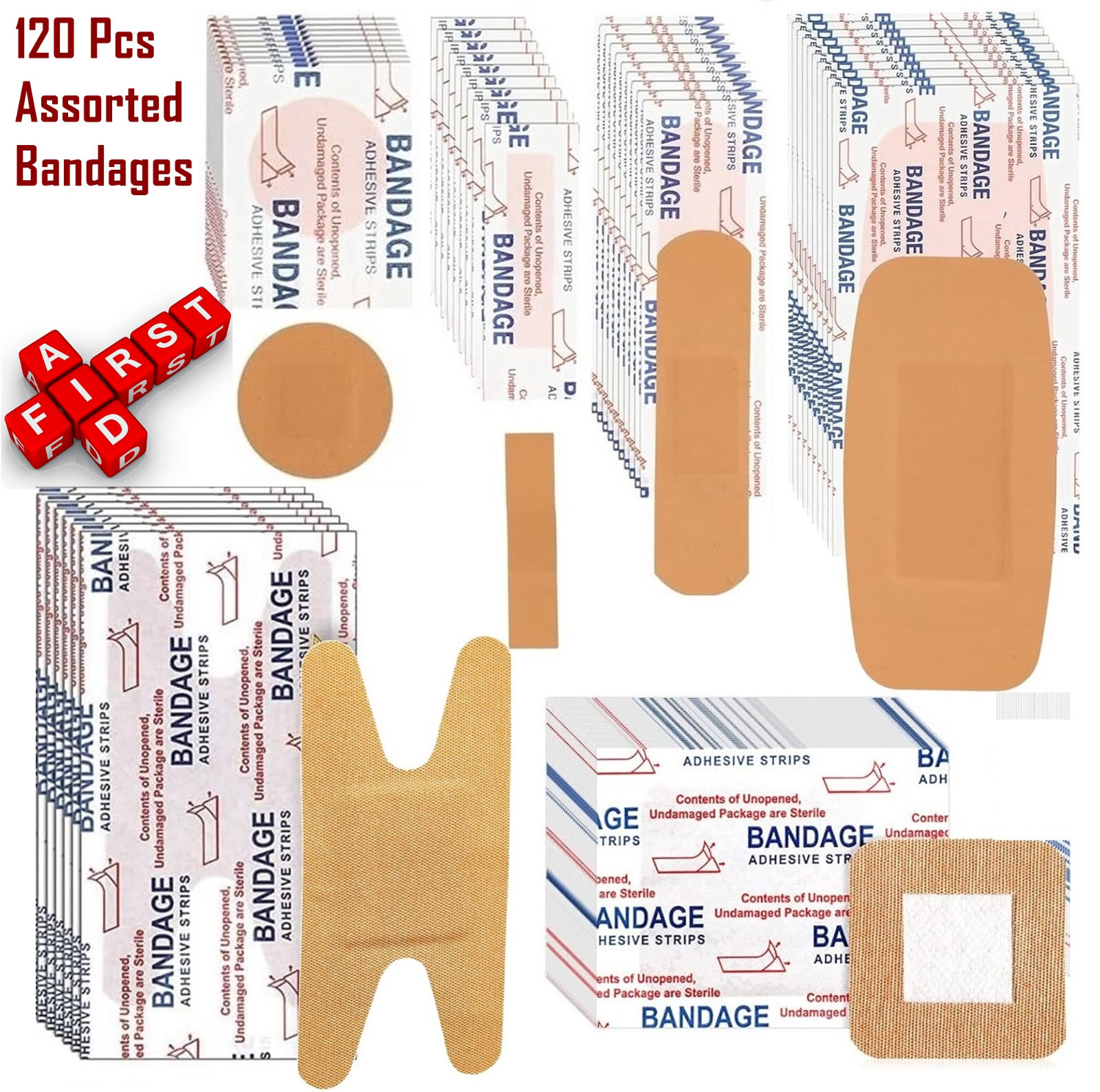 Adhesive Extra Large Flexible Band Aid Bandages 120 Assorted Sizes up to 2" X 4"