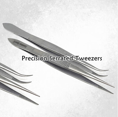Stainless Steel Surgical Forceps With Serrated Tips Straight + Curved Tweezers