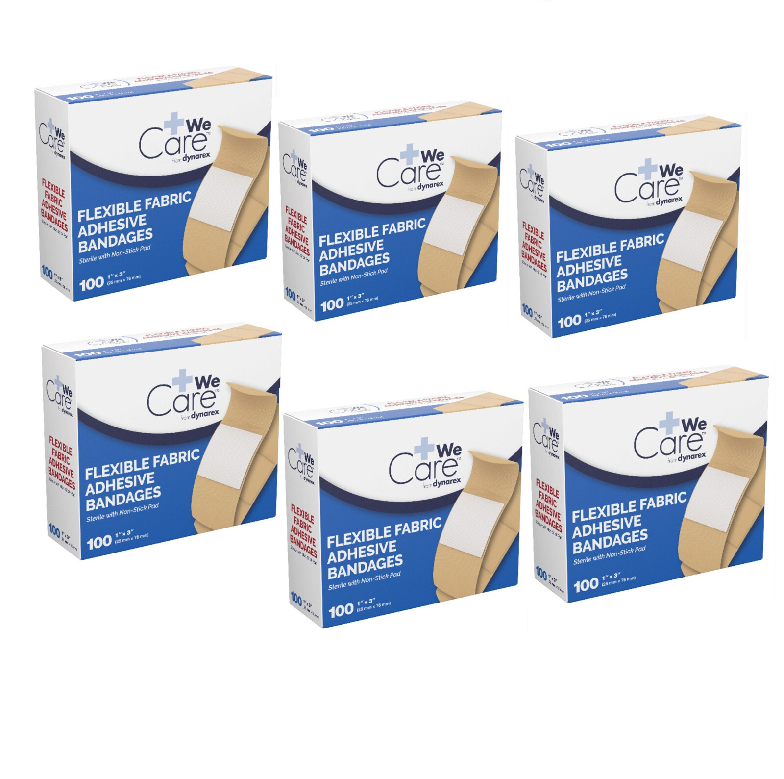 6 Pack Dynarex Sterile Fabric Bandages 1 X3 Latex Free 6 Boxes of 100 Band Aids
