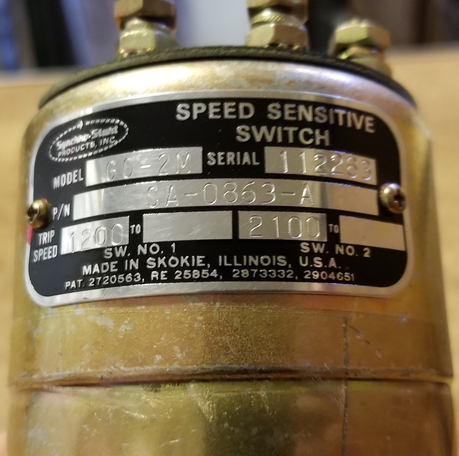 NOS Synchro-Start Speed Sensitive Switch Assy PN SA-0863-A NSN 2990-00-237-0046