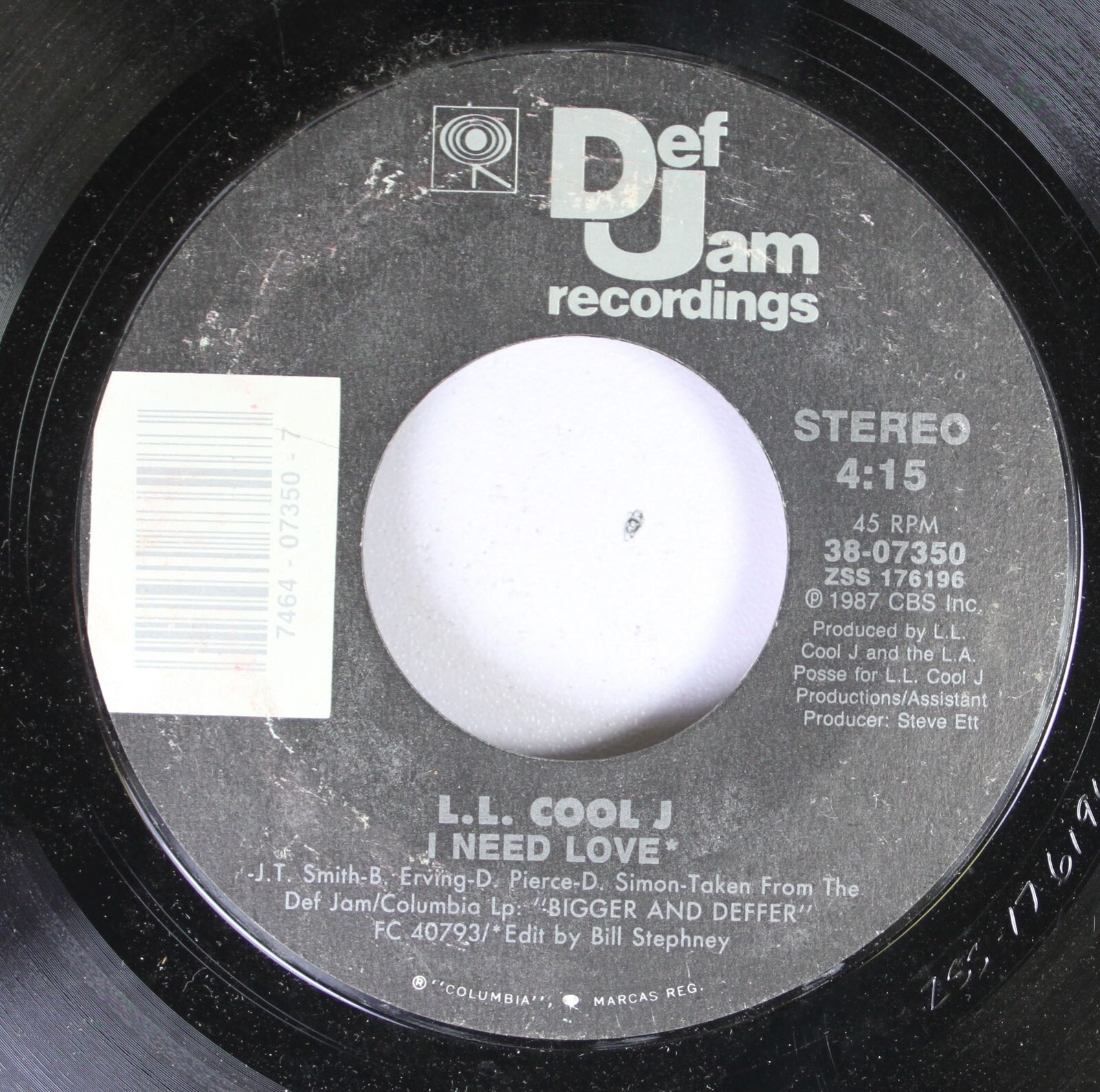 Rap Hip Hop 45 L.L. Cool J - I Need Love / My Rhyme Ain'T