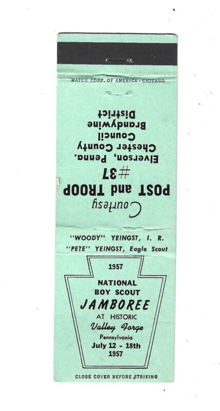 1957 National Boy Scout Jamboree    Matchcover   Valley Forge, Pennsylvania