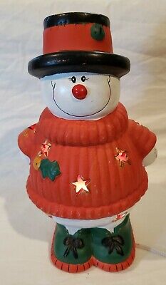 Vintage Ceramic Light Up Snowman Snow Christmas 11x6” Winter Cute Holiday Decor