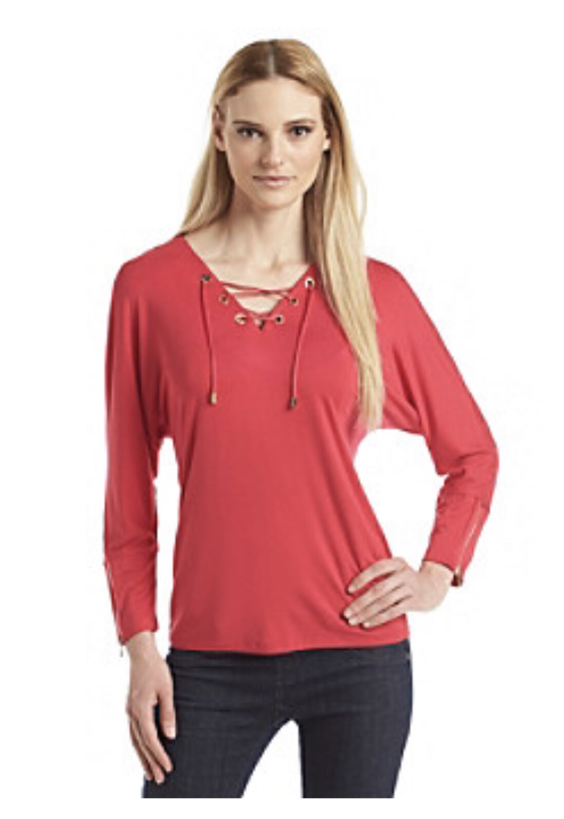 Топ-дольмен Calvin Klein NWT WATERMELON на шнуровке с длинным рукавом, размер XS