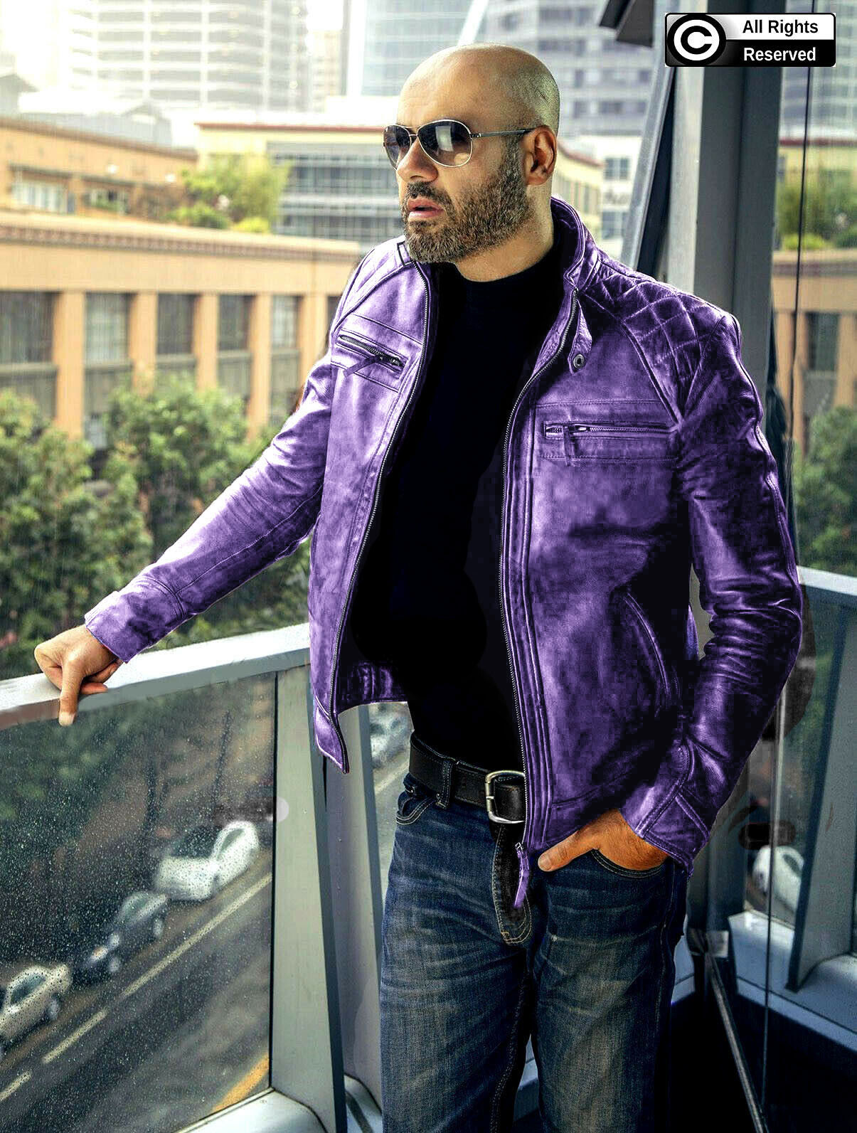 Gearswear s Mens Light Purple Cafe Racer Motorcycle Biker Genuine Leather Jacket