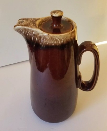 Vintage HULL Brown Drip Glaze Coffee Pot Carafe Pitcher Oven Proof w/ Lid *??