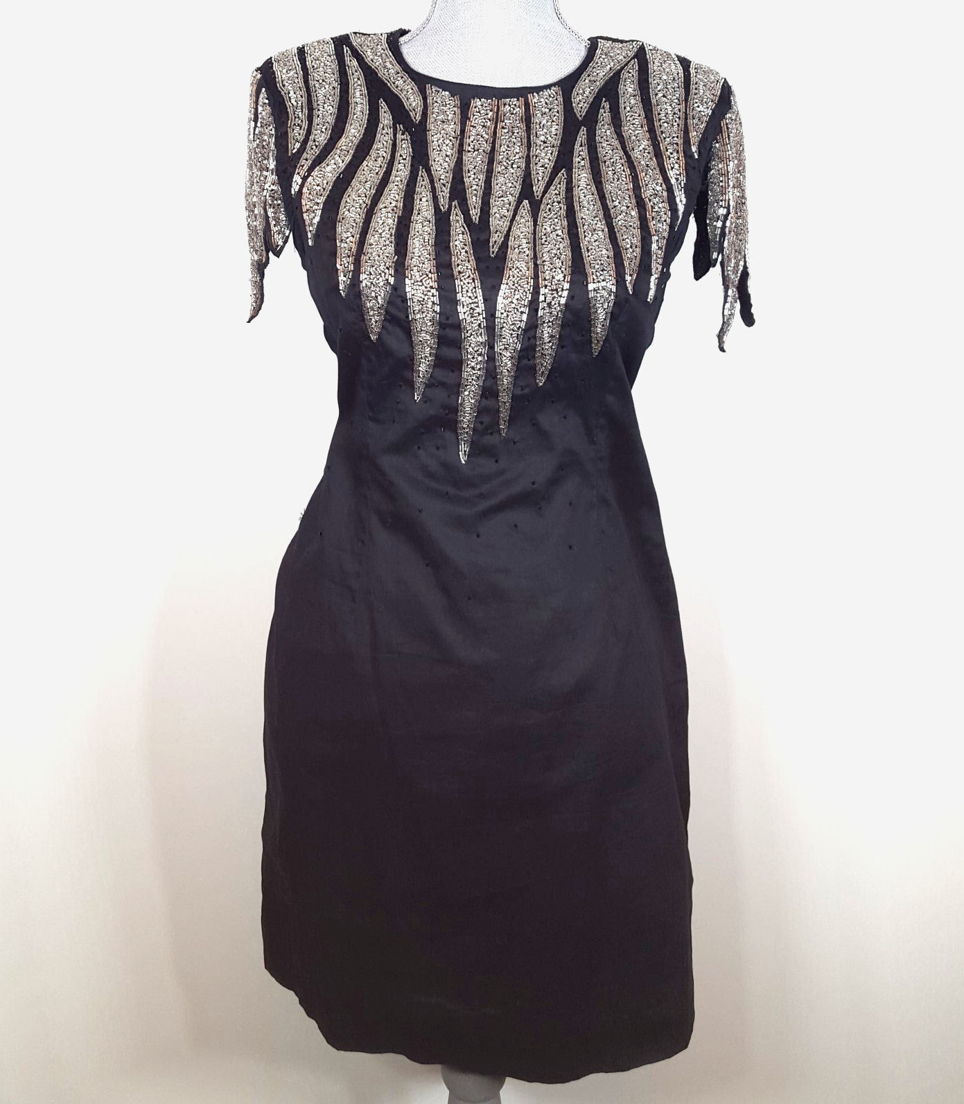 French Connection Dallas Delight Black & Silver Embellished Dress Womens Size 10