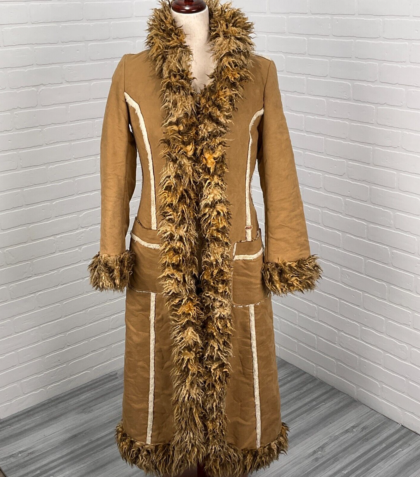 Miss Sixty Coat Women Small Brown Penny Lane Faux Suede Fur